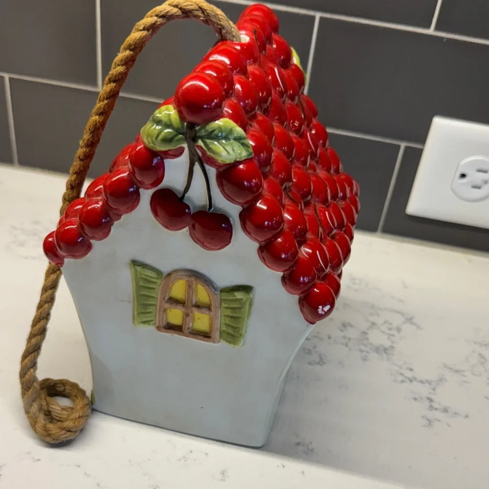 Red Cherry Birdhouse with Rope Hanger